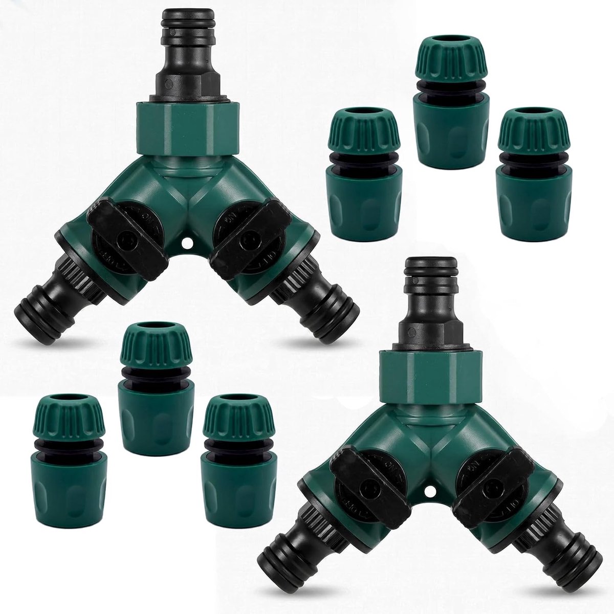 2 Stuks 2 Weg Y Tuinslangverdeler met zes 1/2 Inch aansluitingen