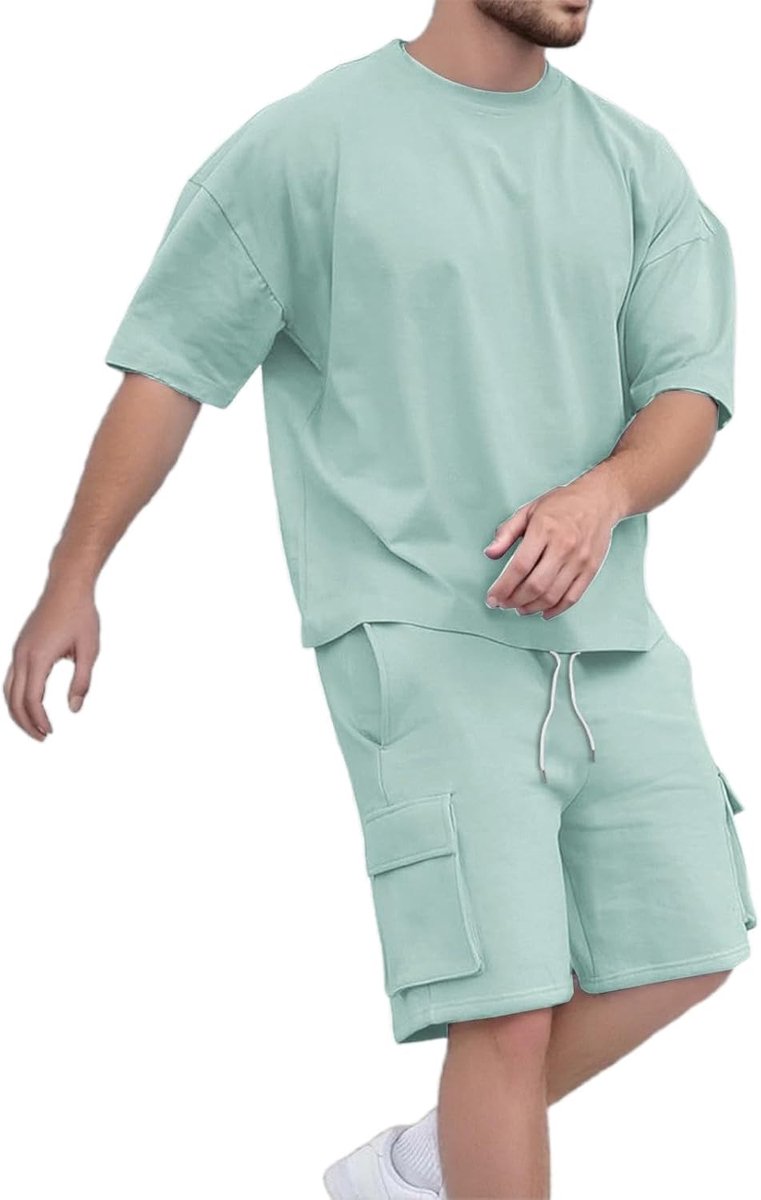 Trainingspak voor heren, 2-delige set, boven- en onderkant, joggingbroek, katoen, sweatshirt, joggingbroek, modieus, zacht, fitness, vrije tijd, tussenseizoen, A8