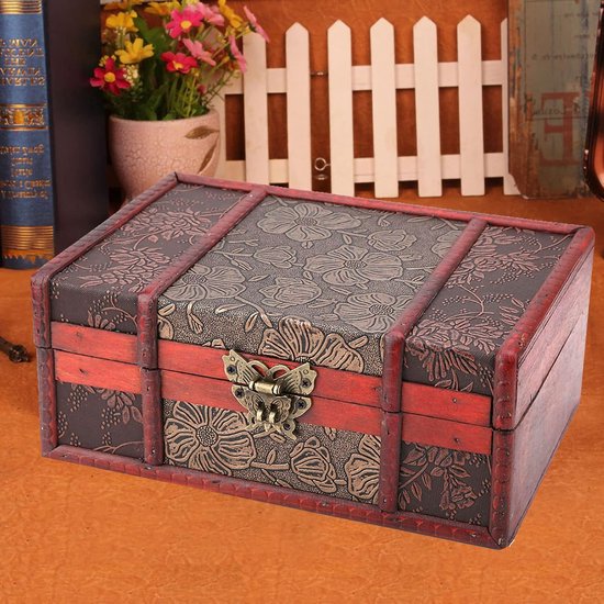 Opbergdoos, retro organiserer voor sieraden en boeken, decoratief, kleine schatkist met slot — afbeelding 5