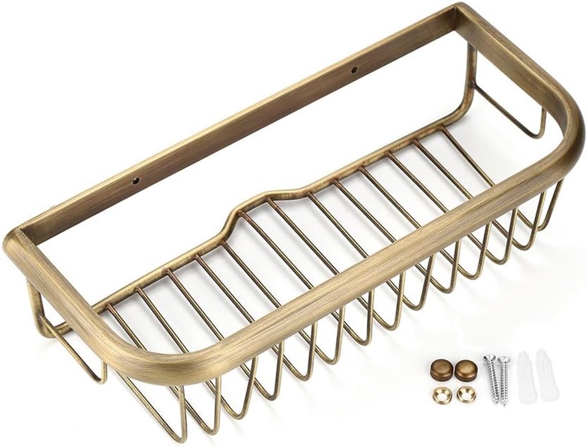 30 cm Wandmontage Douche Caddy Badkamer Plank Massief Messing Douche Shampoo Houder Opbergmand met Handdoekstang