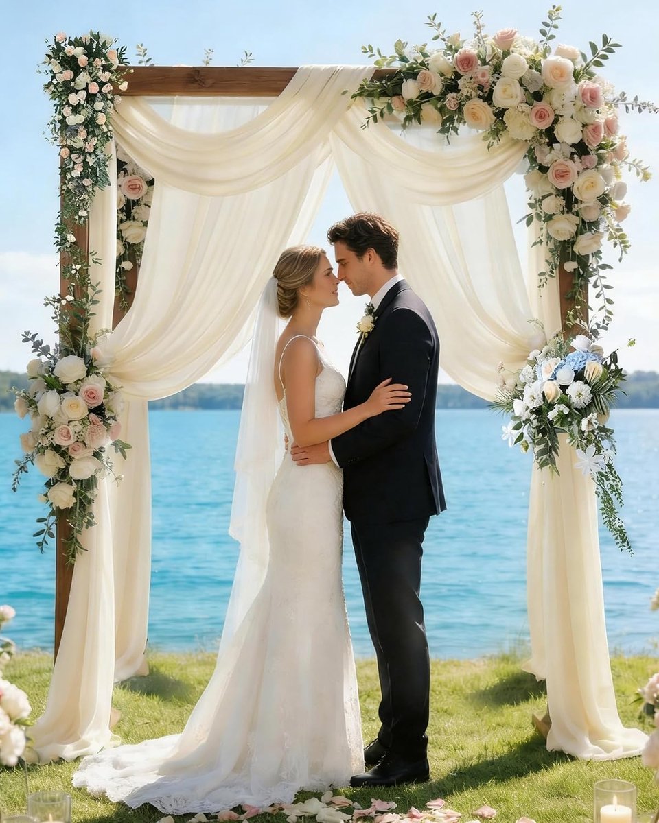 4 Panels 30" x 19.69Ft Wedding Arch Draping Fabric, Ivory White Chiffon Sheer Voile Backdrop Curtain Wedding Arch Backdrop Drapes Curtains for Arbor Wedding Archway Ceremony Ceiling Decorations