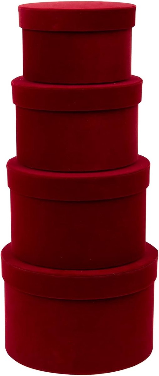 Verfijnde Velvet Cadeaubox met Deksel voor Taarten, Sieraden en Opslag – 4 Stuks, Wijnrood, Perfect voor Verjaardagen en Moederdag