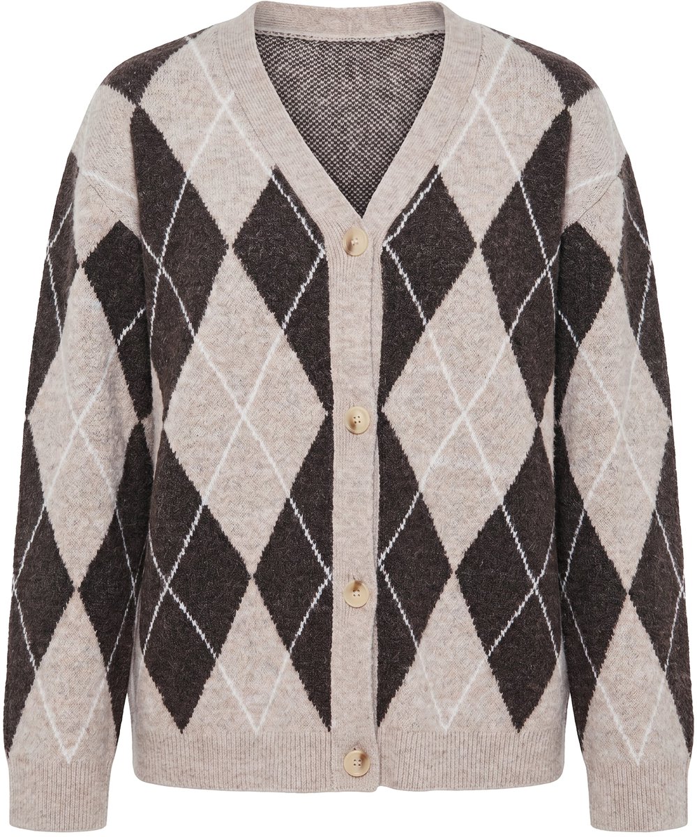 Ulla Popken - Dames - Vest ruitjes V-hals lange mouwen - Mahonie - Maat 62+