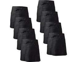 NiceLand Zwart tailleschort 8 stuks voorbinders schort met 2 zakken kelnerschort kookschort bistroschort bakschort - ShopVlot