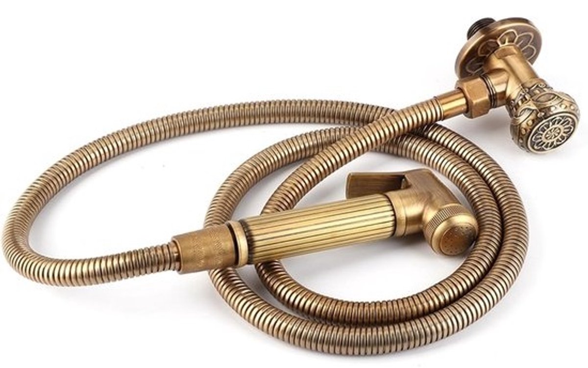 Handheld bidetsproeierset voor badkamer - vintage messing - slang en bevestigingsset