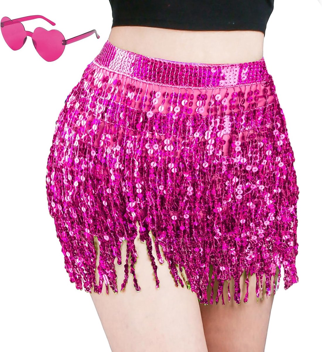 Sequin Skirt Women's Sequin Skirt Glass Set Glitter Skirt Glass Tassel Glitter Skirt Mini Skirt Women Girls Pink - ShopVlot