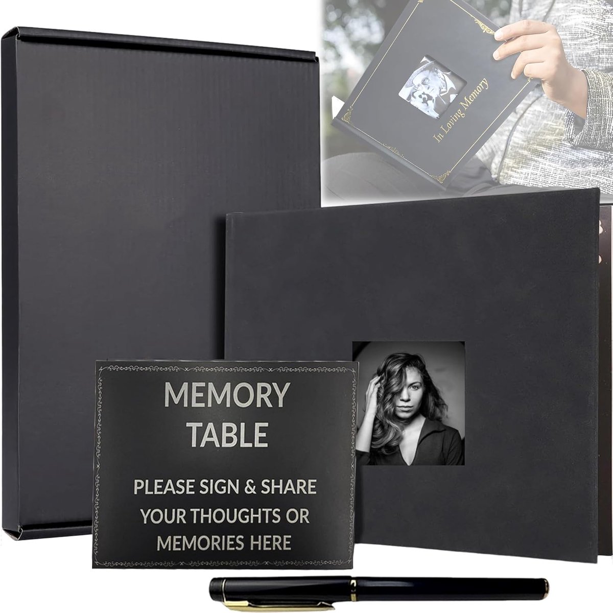 Black Funeral Notebook, Size 26 * 20 * 1.2 cm Memorial Book, Condolence Book, Include Attendance Book, Cardboard Box - ShopVlot