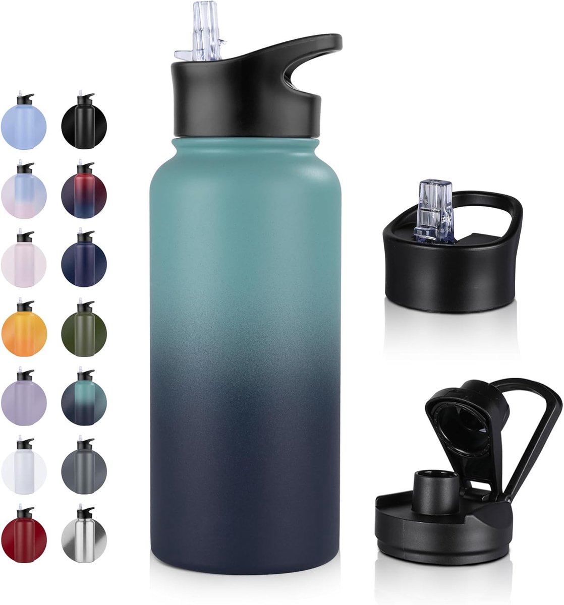 Isolatie drinkfles 1L - roestvrij staal - dubbelwandig - perfect voor onderweg - ShopVlot