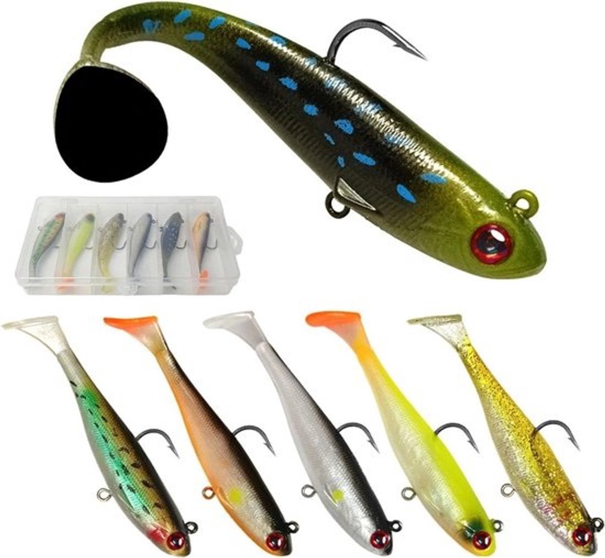 6 stuks kunstaas met softbaars en jigkop - voor snoekbaars, forel en baars