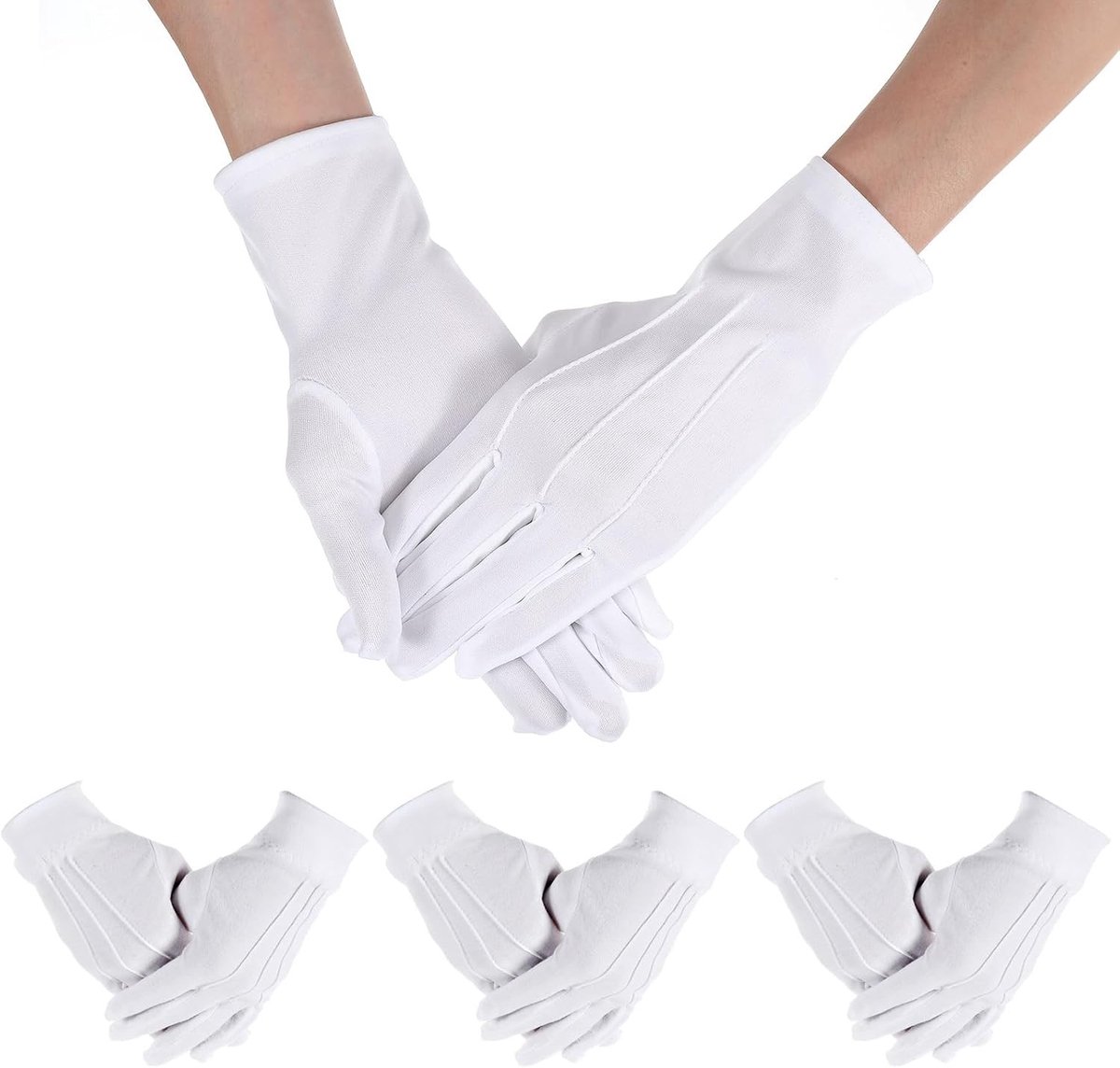 Witte handschoenen voor formele gelegenheden, parade en inspectie - 3 paar nylon dress handschoenen