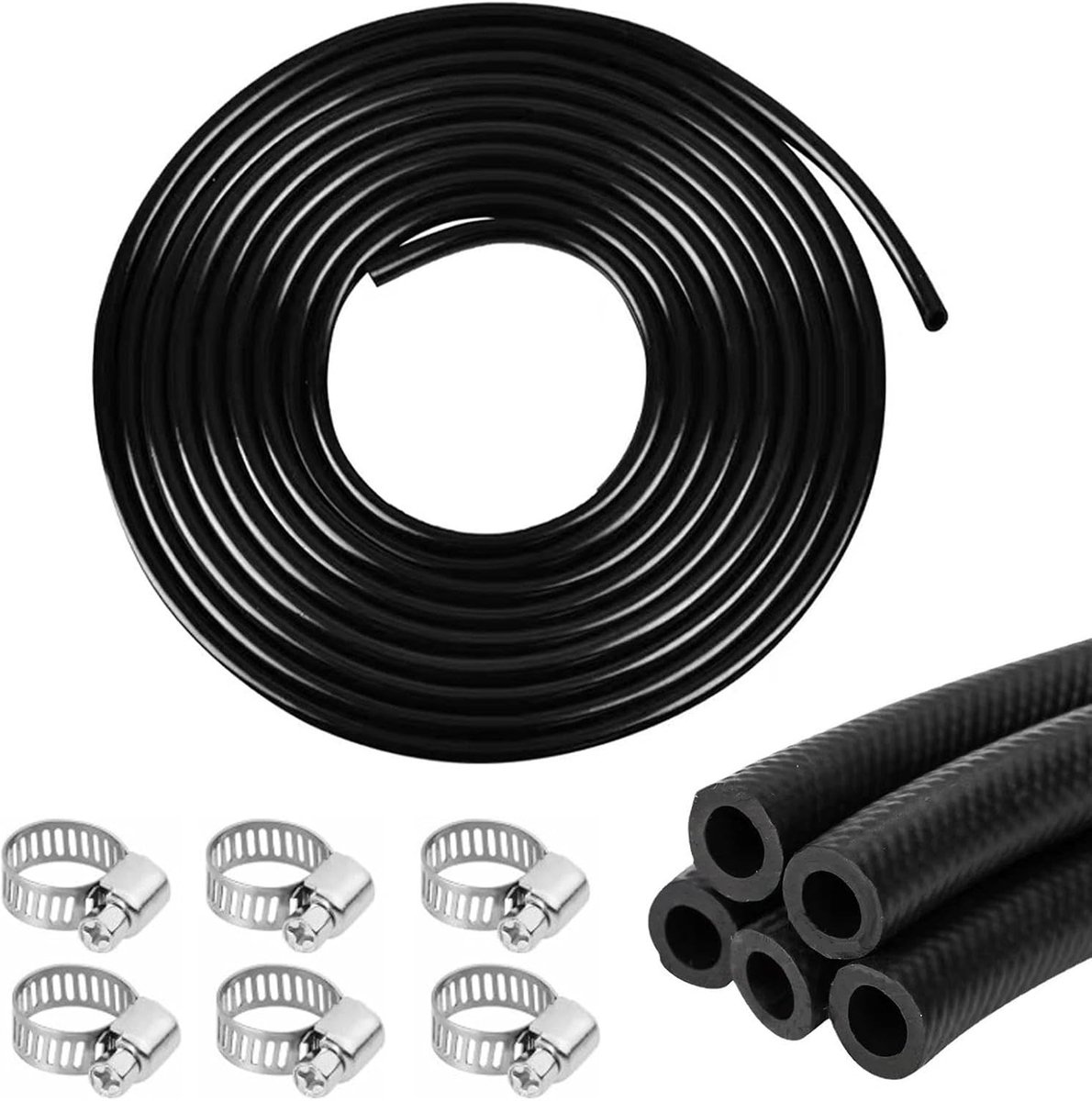 Flexibele brandstofslang 8mm met 6 slangklemmen 10-16mm, ideaal voor grasmaaiers, motorfietsen en kleine motoren