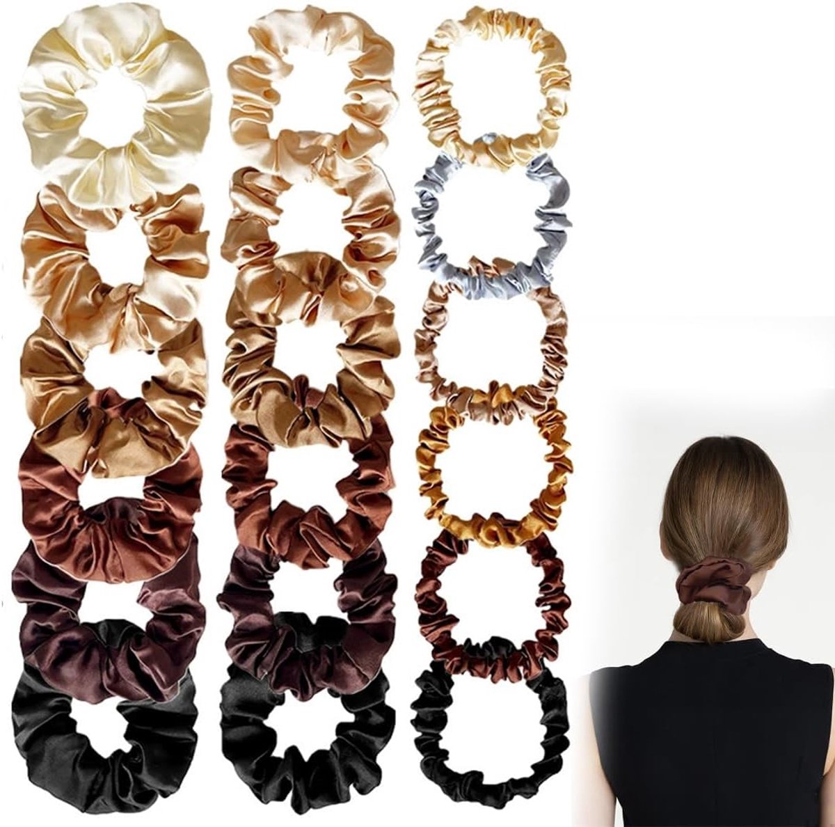 Scrunchies voor dames - 18 stuks - Zijden stof - Minder frizz en haarbreuk - ShopVlot