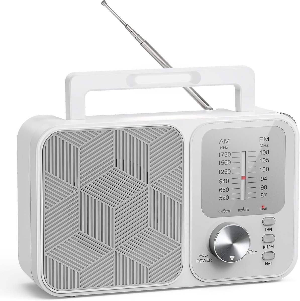 Draagbare radio (AM, FM, UKW) kofferradio netwerk en werkt op batterijen, wit - ShopVlot