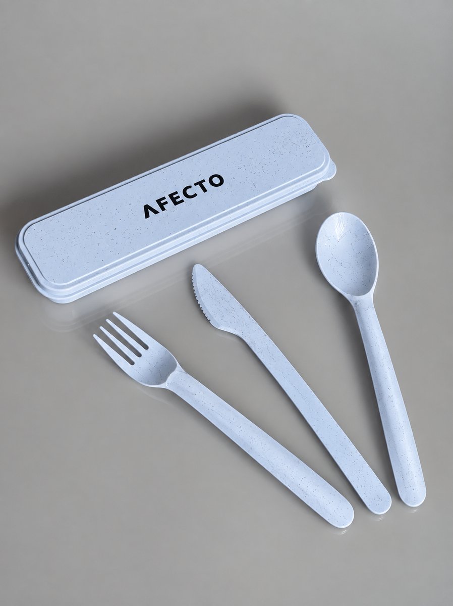 Afecto bestekset to go blauw - reisbestek handig voor werk, vakantie etc.- gemakkelijk mee te nemen-