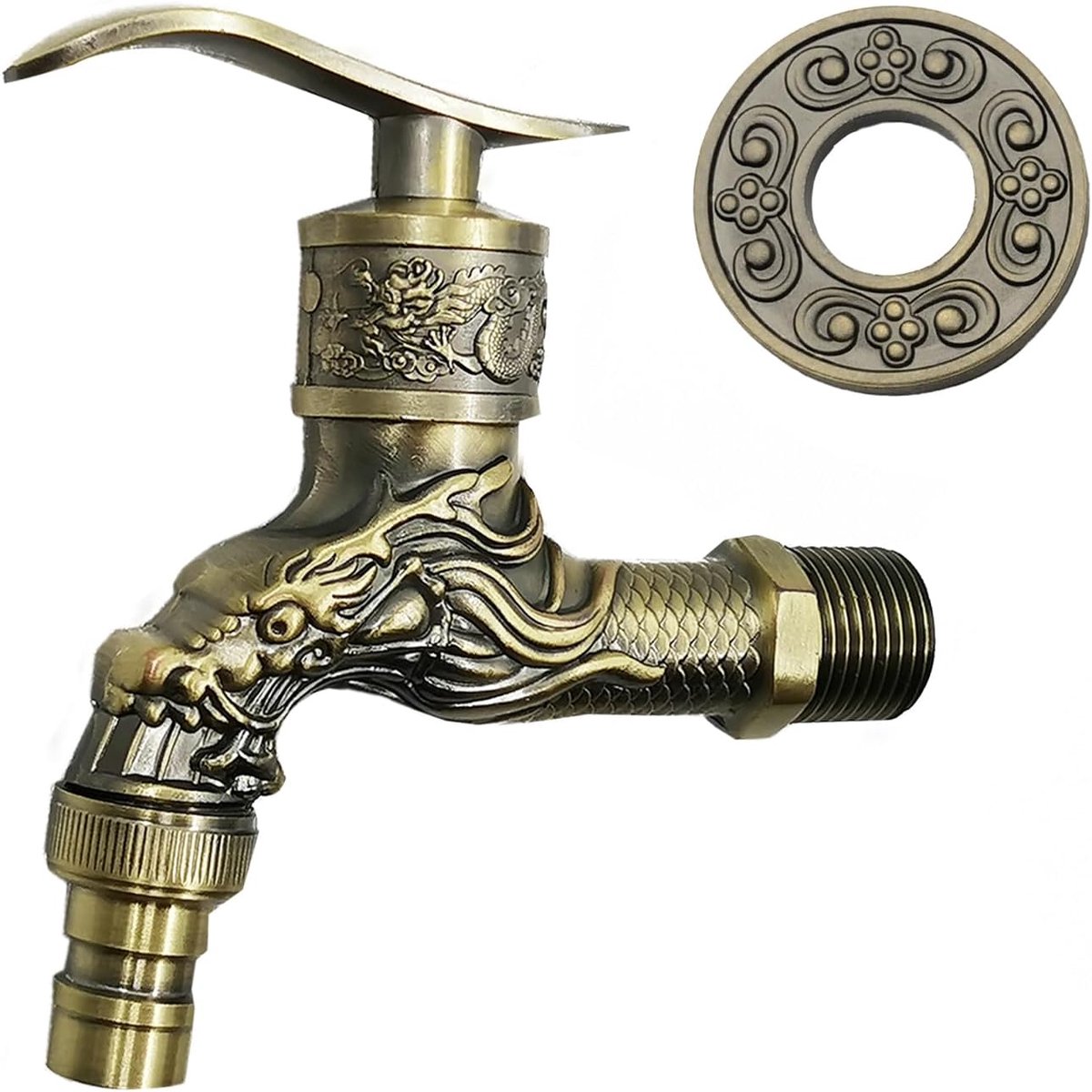 Waterkraan - Vintage ontwerp - Messing met draakmotief - Geschikt voor tuin en badkamer - ShopVlot