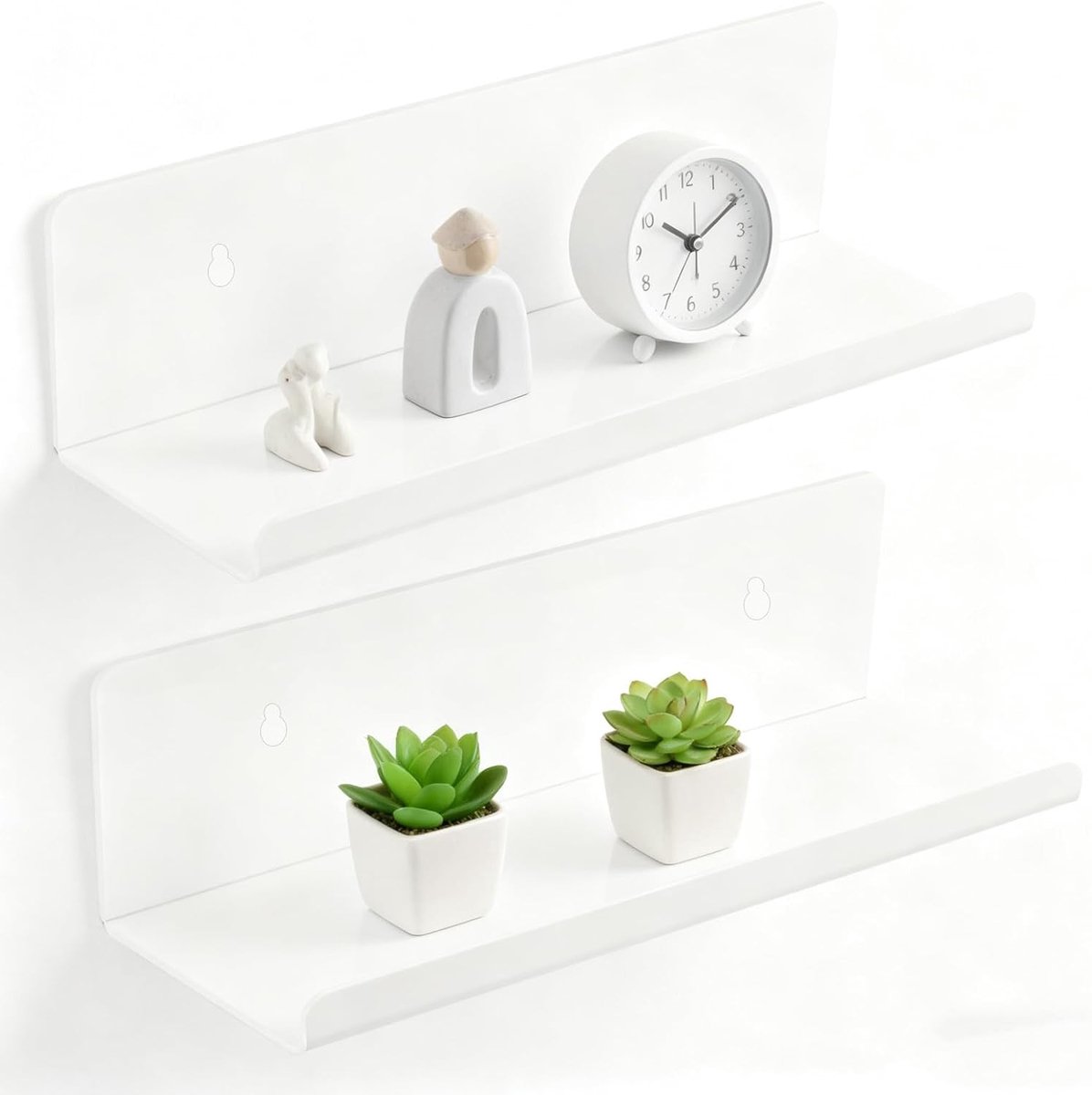Set van 2 Witte Drijvende Planken, 20cm Kleine Wandplanken voor Opberging en Decoratie