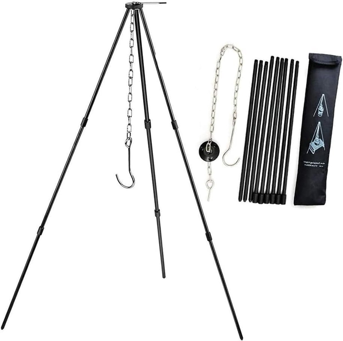 Verstelbare Hangende Camping Tripod voor Buiten Koken, Opvouwbare Hanger met Opbergtas voor Barbecue, Tuin en Picknick