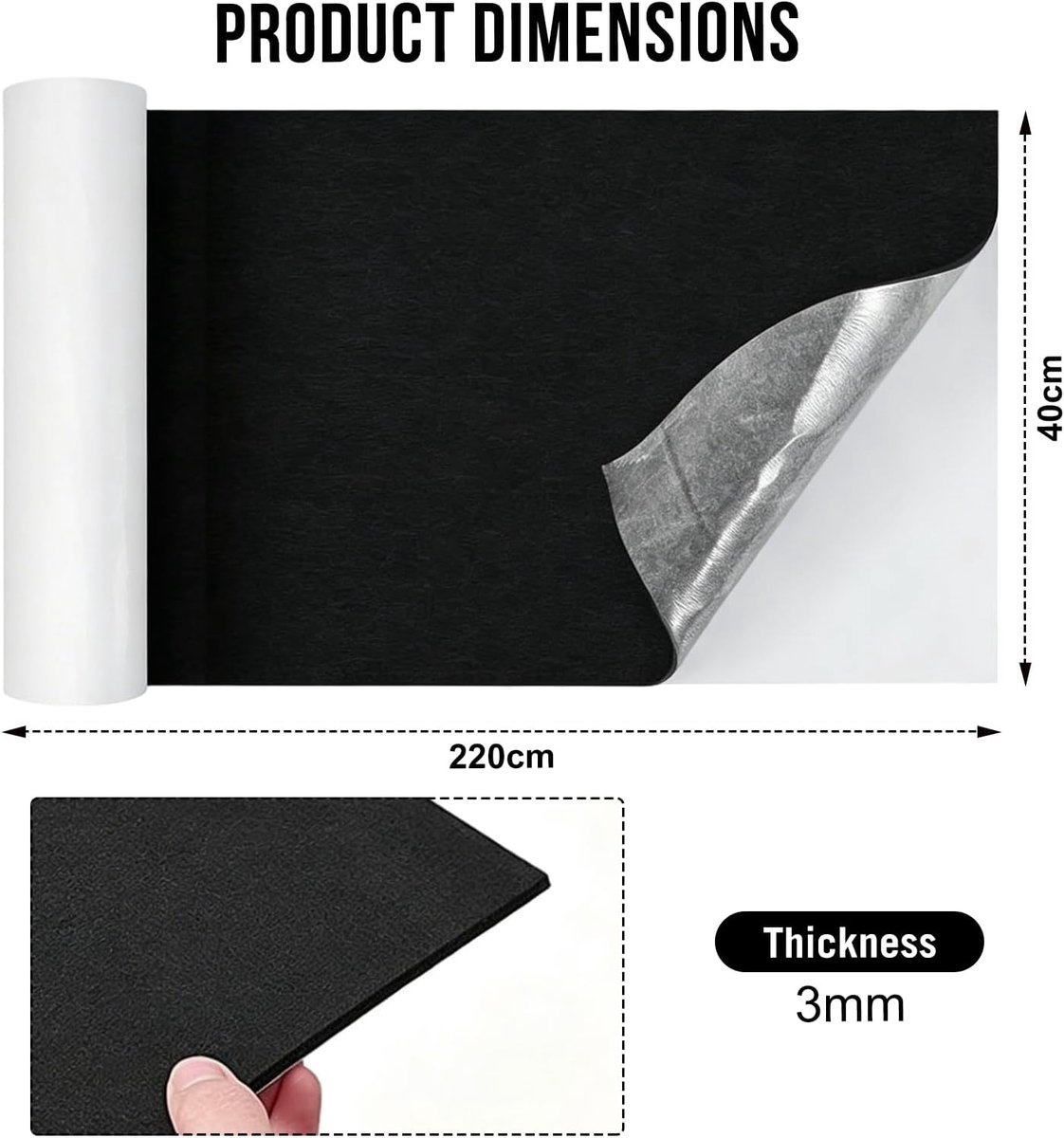 Felt Self-Adhesive Black 3 mm 40 x 220 cm Self-Adhesive Felt Camper Felt Fabric for Gluing for DIY Car Box Sofa Table - ShopVlot