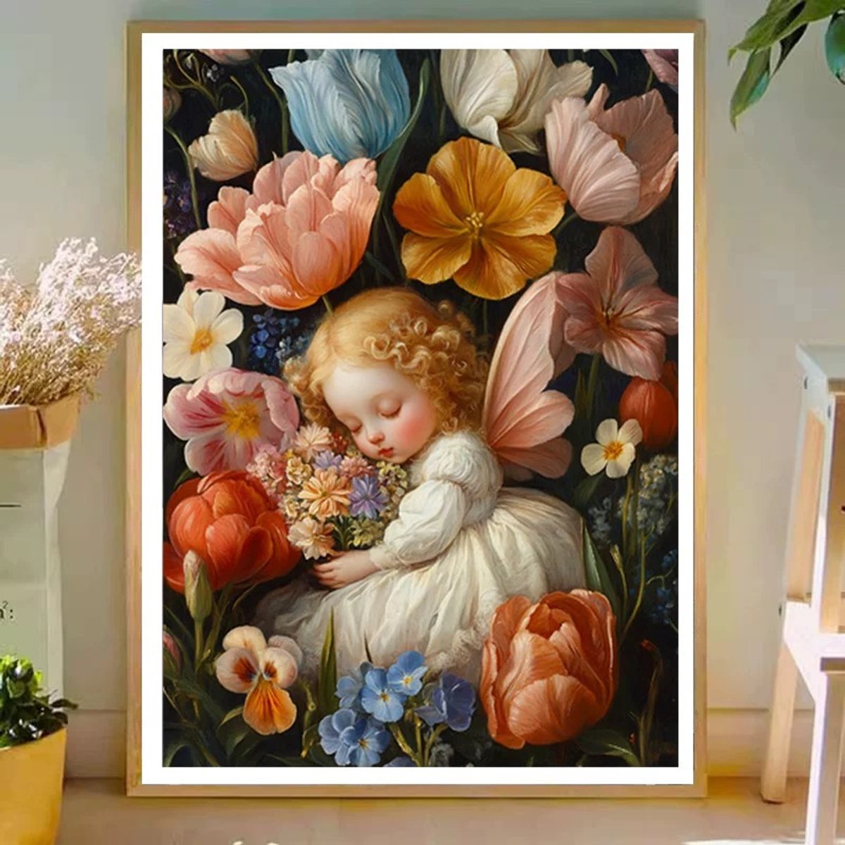 DIY kruissteekborduurpakket/Kleine Engel/gedrukt kruissteekpatroon borduurpakket (frame niet inbegrepen) 50*70CM