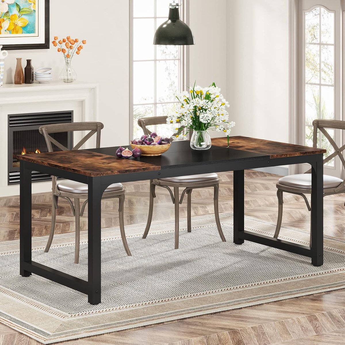 Eettafel 160x80 Cm Voor 4-6 Personen, Rechthoekige Industriële Keukentafel Met Robuuste Metalen Poten, Grote Eetkamertafel Voor Keuken En Woonkamer (Rustiek Bruin)