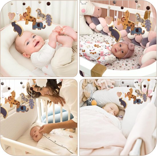 Mobiele Bosdieren, Houten Baby Mobiel Babybed Speelgoed Met Wollen Bol Giraffe Leeuw Olifant, Windspel Voor Kinderkamer Decoratie, Cadeau Voor Pasgeborenen — afbeelding 5