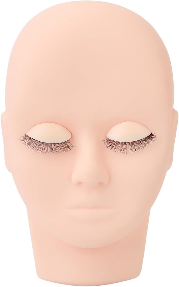 Mannequin Hoofd Make-Up Wimperverlenging Praktijk Pop Hoofd met 3 Paar Verwijderbare Oogleden Dubbellaags Wimpers (PINK)