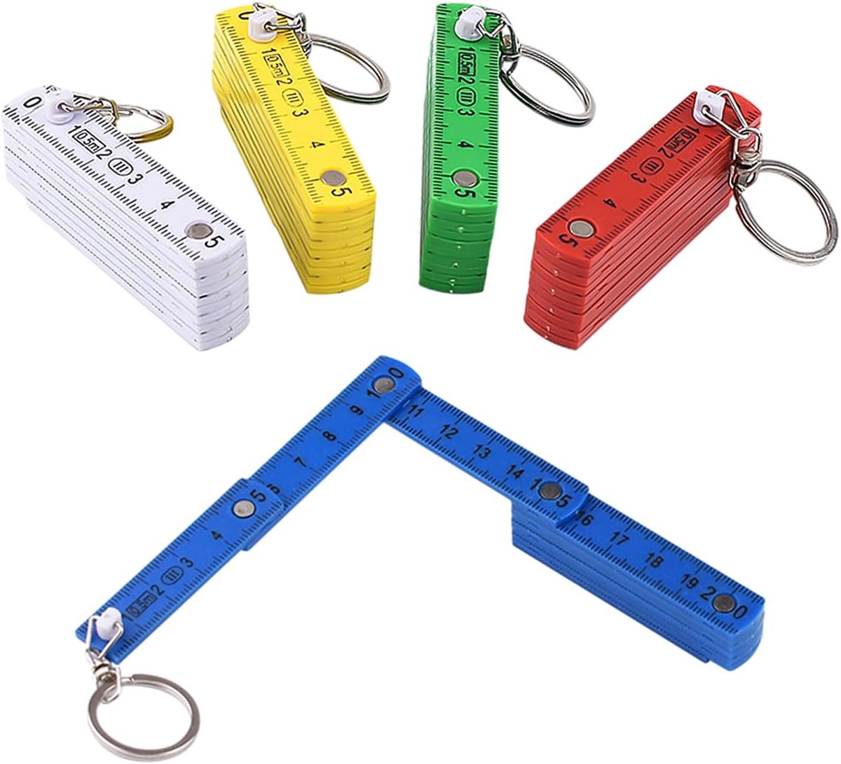 5 stuks 50 cm mini-schakelschaal met sleutelhanger, kunststof materiaal, nauwkeurige schaal, 10 aansluitingen, draagbaar en verstelbaar, geschikt voor dagelijkse metingen en werkmetingen (5 kleuren)