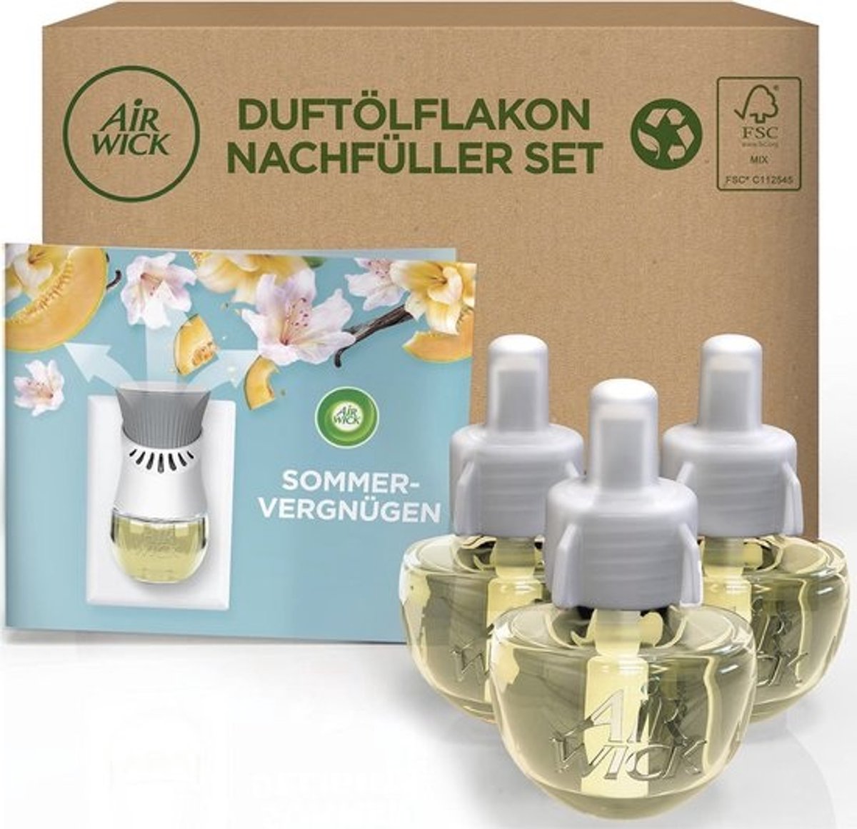 Navulset geuroliën voor zomerplezier - verse bloemen, meloen & vanille - 3 x 19 ml