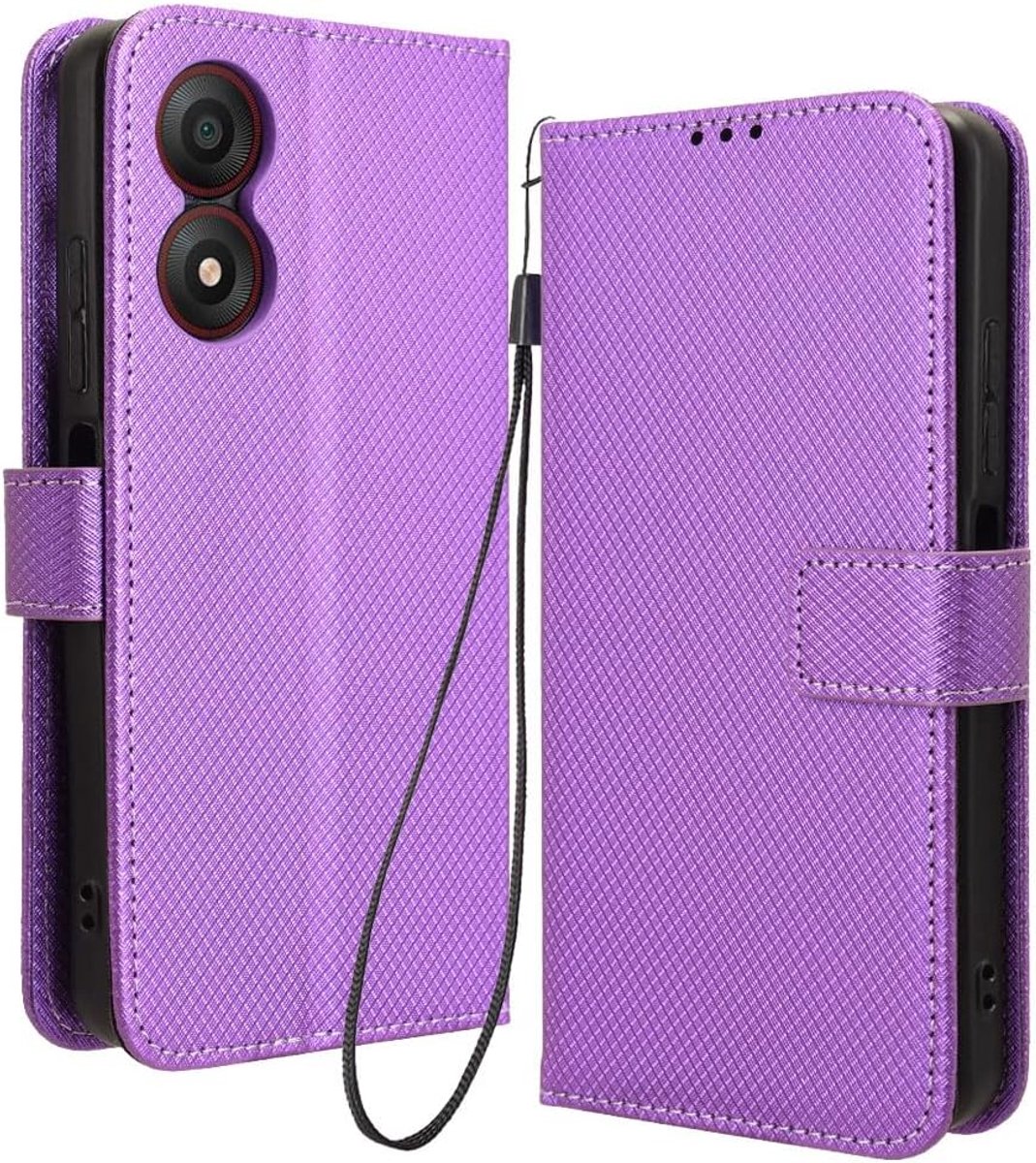 Voor ZTE Blade A34 Hoesje, Flip Telefoonhoesje met Kaarthouders, PU Leather Full Protective Book Case, schokbestendig, Purper