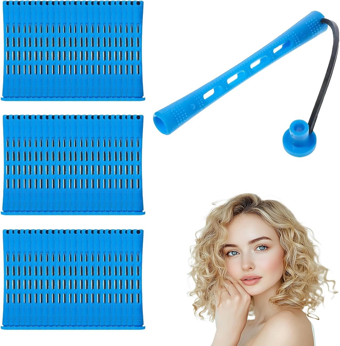 Krulspelden, kleine krulspelden, kort haar, permanent, groot, blauw, haarrollers, geen hitte, voor het zelf maken van krullen
