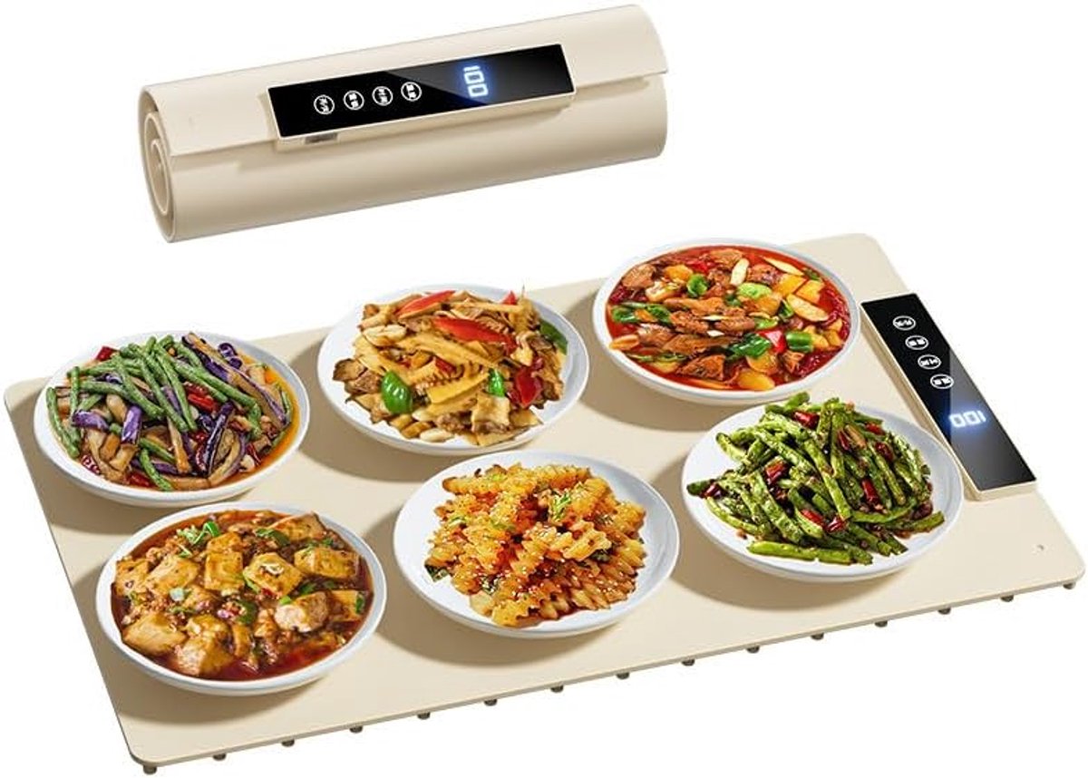Oprolbare Elektrische Voedselverwarmer - Instelbare Temperatuur - Digitaal Display - Groot Verwarmingsoppervlak - Geschikt voor Feesten - Buffet - Thuis - Keuken en Eettafel - 62cm x 41cm
