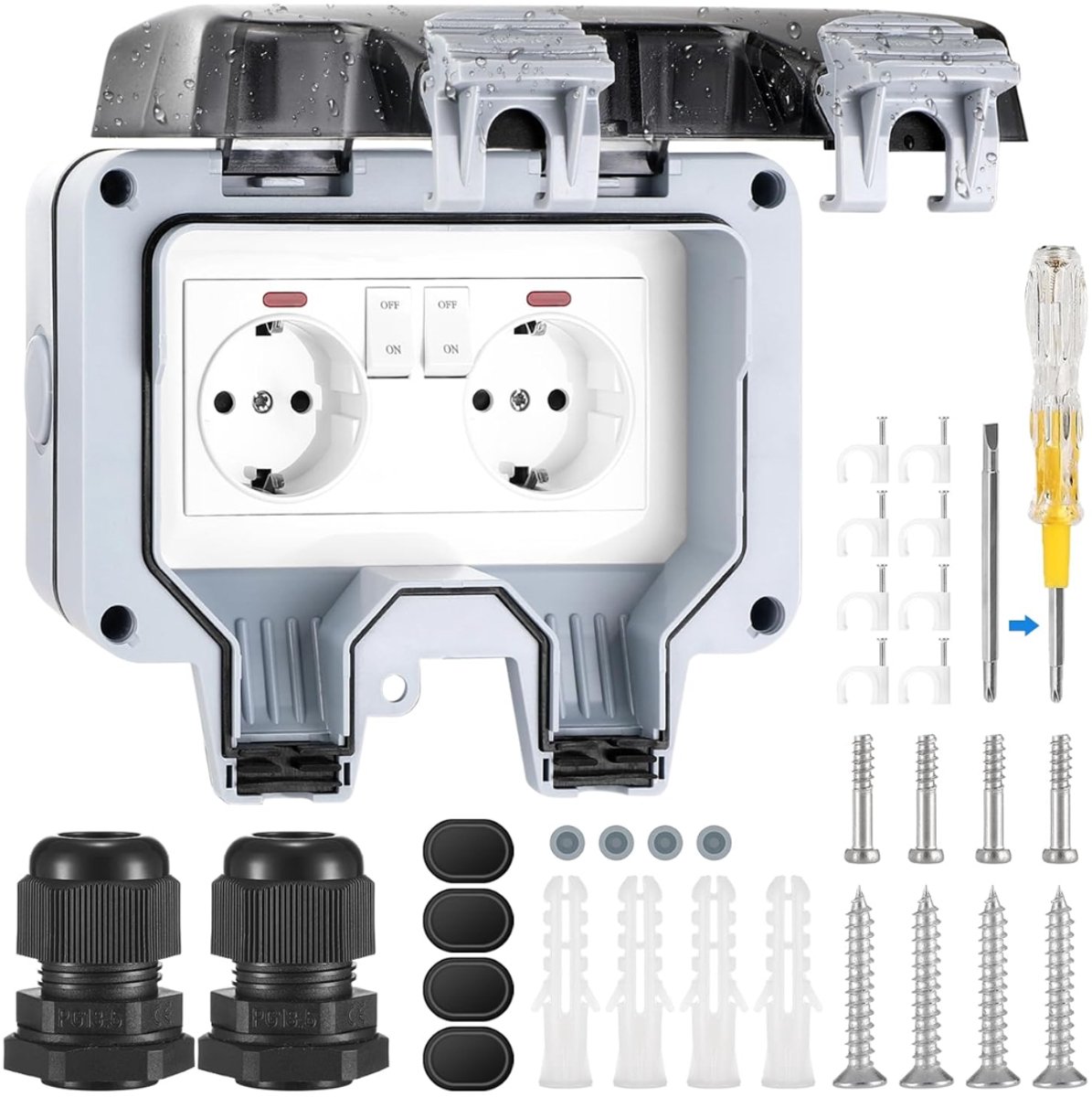 DailySupplies® Buitenstopcontact - Buitenstopcontacten Waterdicht - Tuincontactdoos - Grijs