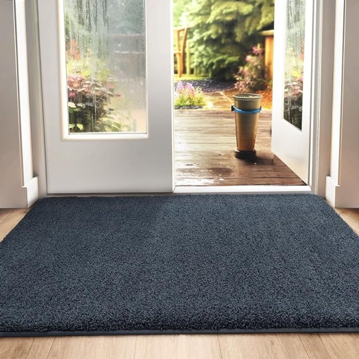 Deurmat 50 x 80 cm antislip droogloopmat binnen, super absorberend entreetapijt, machinewasbaar, zachte vloermat, blauw-zwart