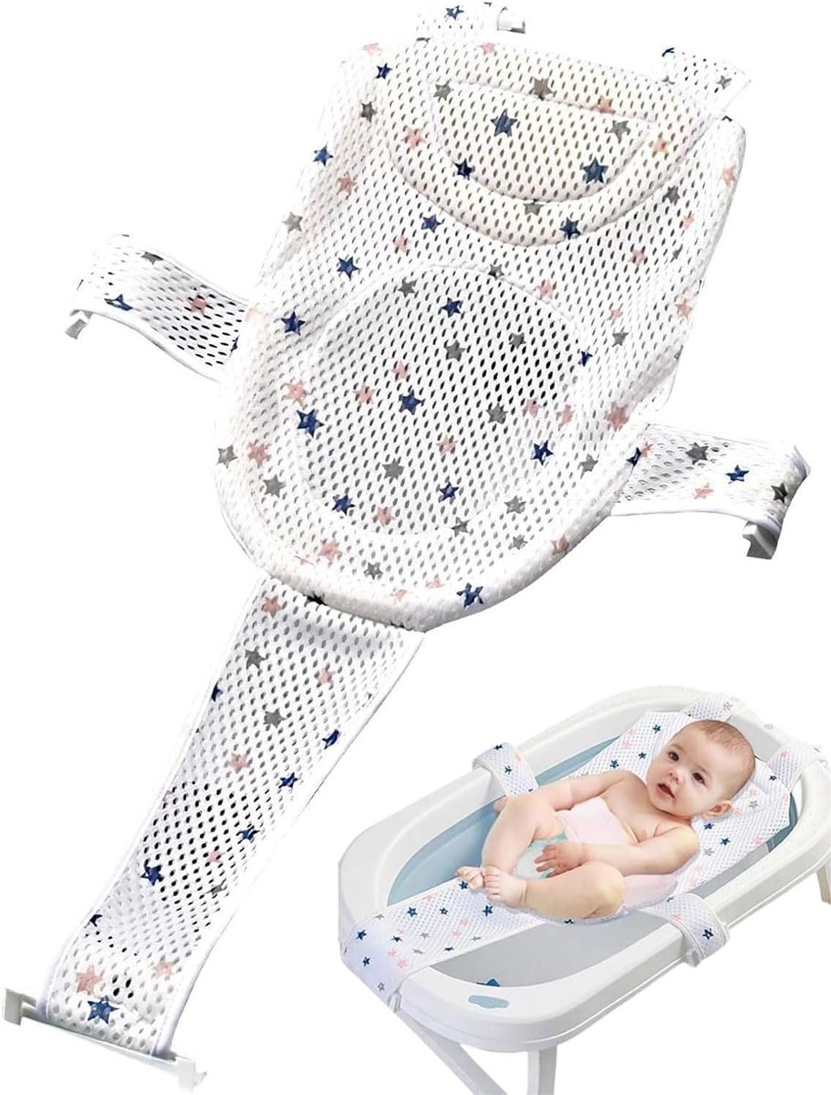 Douche-net, babybadnet voor baby's, verstelbaar badzitnet, antislip badzitnet, babybadmat, babybadnet, babybadpad voor pasgeborenen, verstelbaar