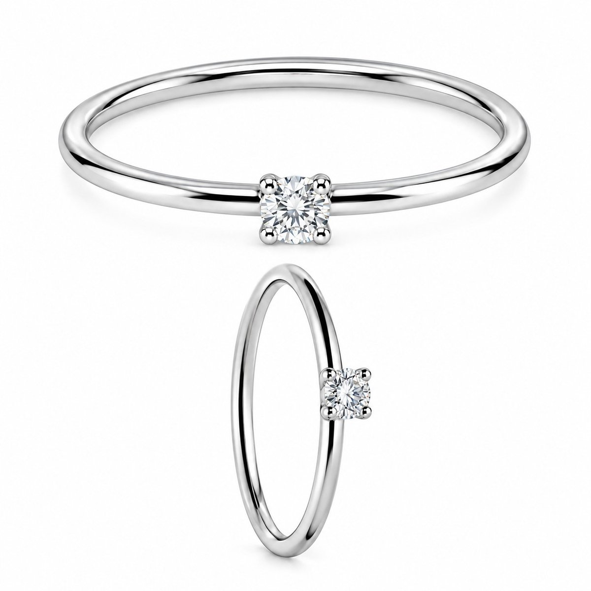 Hetty'S - Elegante klassieke ring - Wit goud 585 - Maat 18 - Diamant van 0.05 karaat