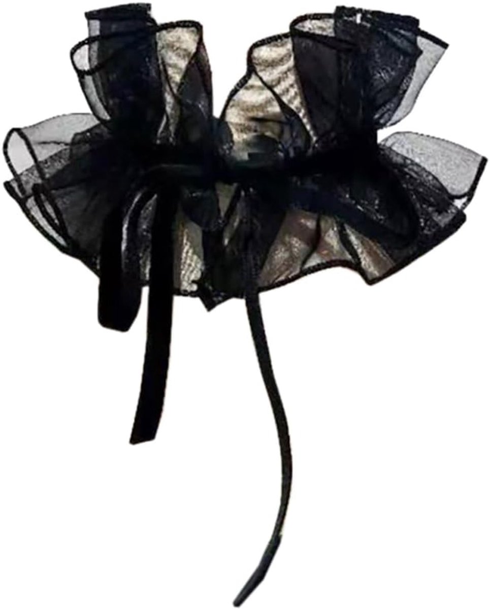 Organza kraag met ruches, afneembare kraag, renaissance-kraag, tule, sjaal voor banket, cosplay, dans, feest, Halloween en fotografie-accessoires, podiumkostuums, zwart
