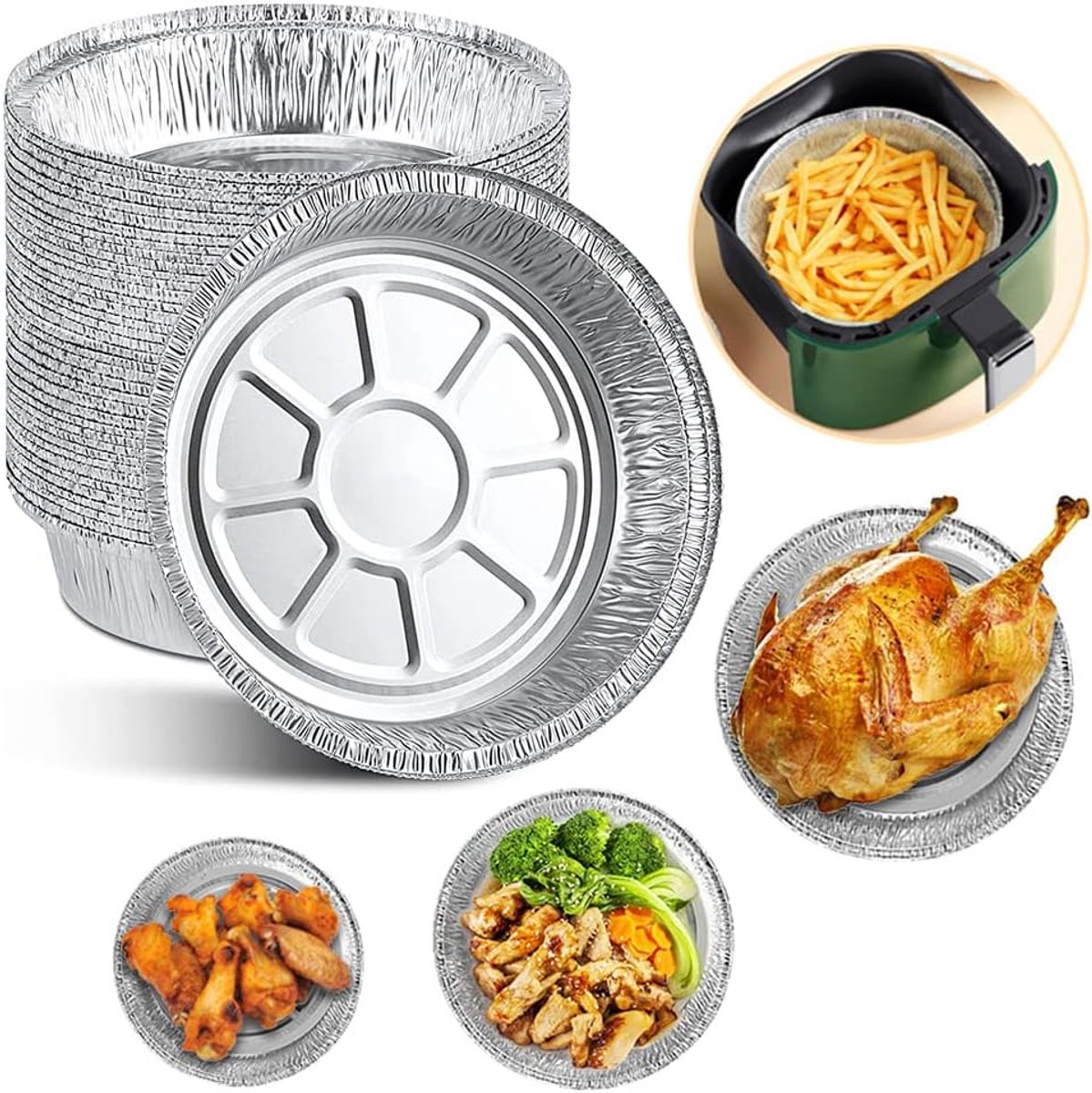 50 stuks 20 cm Wegwerp Aluminium Folie Platen Ronde Tin Foil Taartpannen voor Air Fryers Bakken Koken Opslag Roosteren