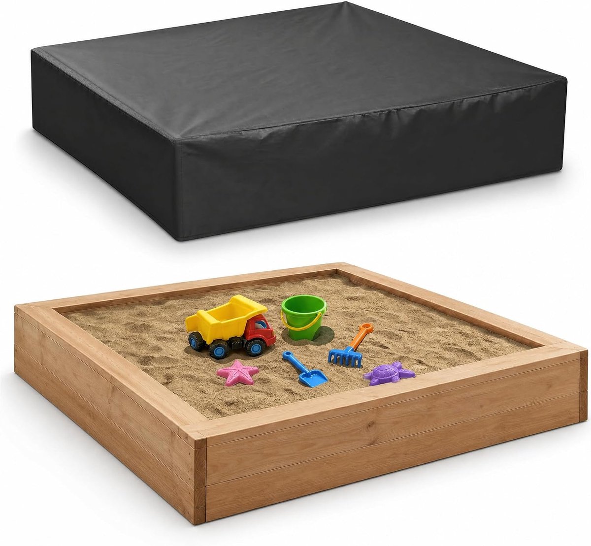 1 stuk zandbakhoezen 120 x 120 cm zandbakhoes waterdichte zandbakhoes 210D Oxford doek zandbakluifel vierkante zandbak beschermhoes met trekkoord om de zandbak te beschermen tegen regenwater