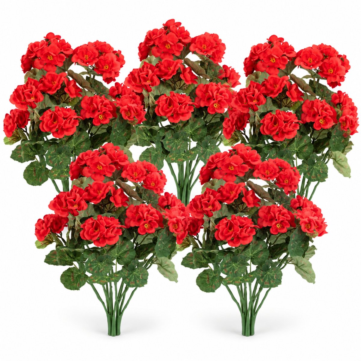 ROSIFY Kunstbloemen Kunst Geraniums voor buiten – 5 Bosjes – 36 cm – Kunstbloemen voor Bloembak, Balkon, Tuin & Interieur - Rood Rood 5