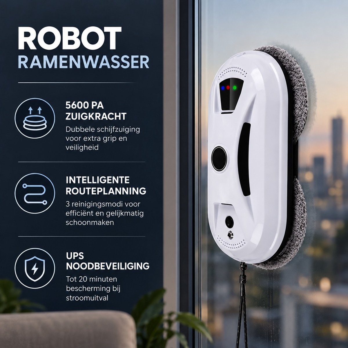 Dutch Wanted Robot glazenwasser - Raamrobot - Elektrische glazenwasser - Raamreiniger - Ruitreiniger - Wit - Intelligente Ramenwasser thumbnail 2
