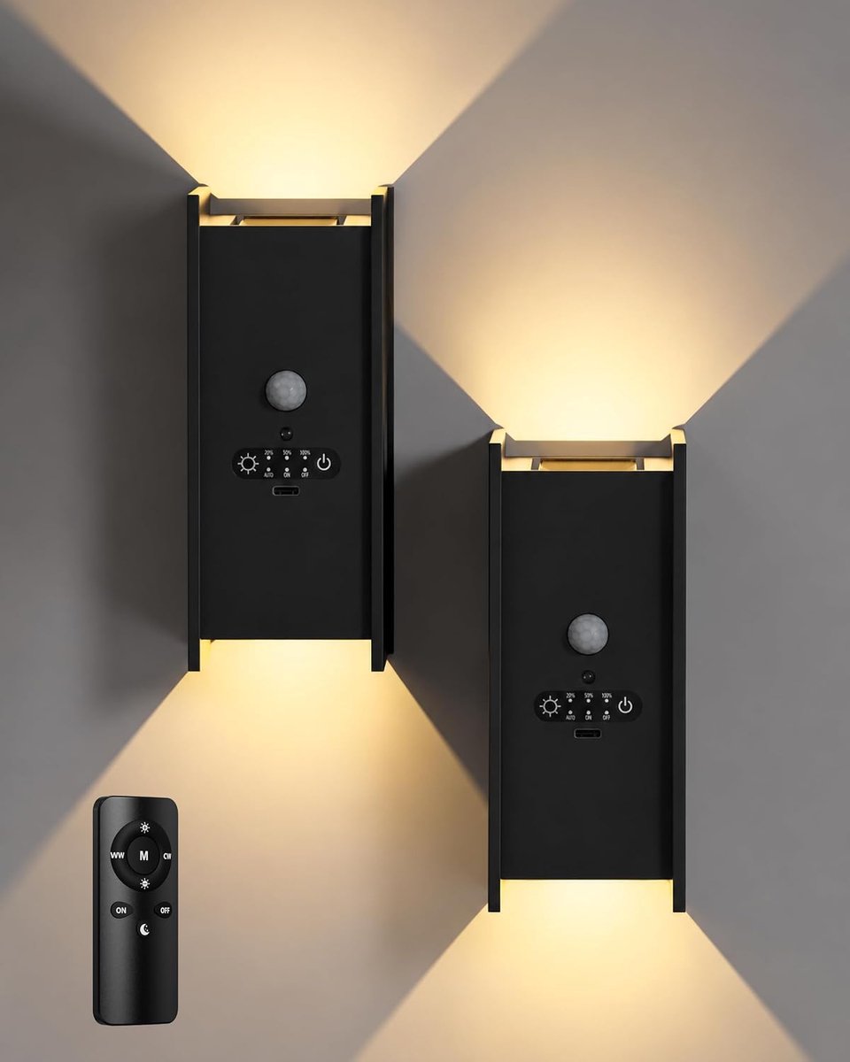 Oplaadbare wandlamp met bewegingssensor - met afstandsbediening - set van 2 - energieklasse C