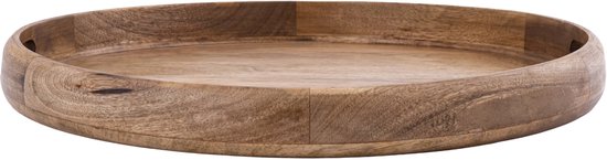 Rond dienblad van natuurlijk mangohout met een gladde afwerking en ingebouwde handgrepen.