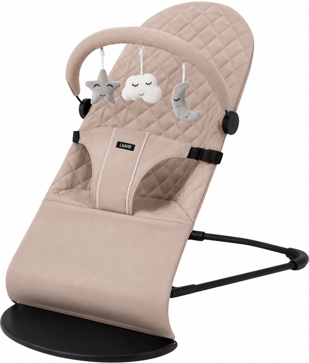 Laavir® Baby Wipstoel Beige | Extra Compact Opvouwbaar | Verstelbare Rugleuning | Inclusief Speelboog met Speeltjes | Inklapbaar & Draagbaar | Veiligheidsgordel | Vanaf 0 Maanden