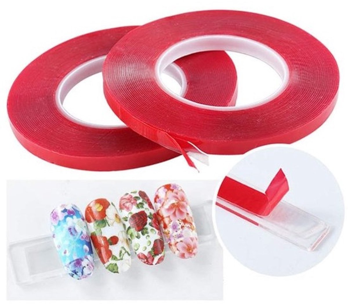 Dubbelzijdige transparante plaktape voor nagels en displays - 10 meter - voor nail art en creatieve projecten