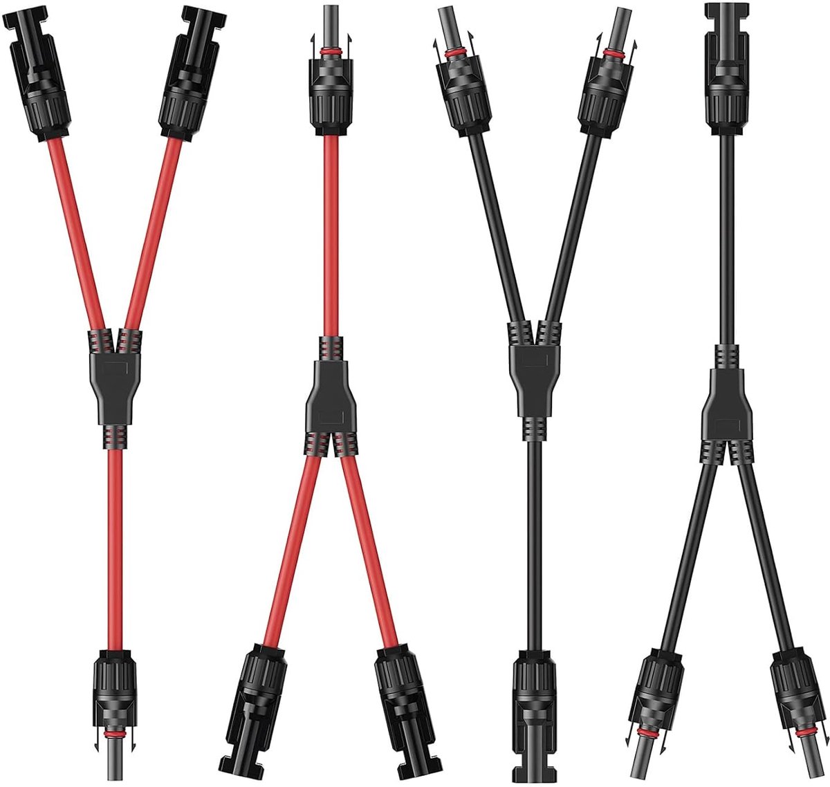 4 stuks (2 paar) zonnekabel, professioneel, 1 tot 2 takken, Y-stekkers, zonne-adapter, 1000 V DC 30 A, 6 mm² - ShopVlot