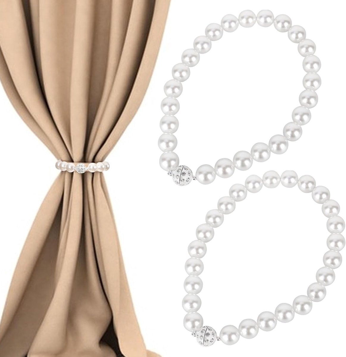 Strong Magnetic Curtain Holder, Faux Pearl Curtain Closure, Embrasses for Curtains, Curtain Holders for Home Outdoor - ShopVlot