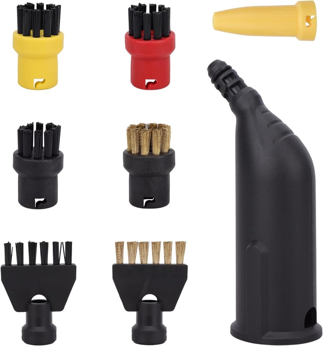 Set van 8 Borstelaccessoires voor Stoomreinigers - Nylon en Messing Ronde Borstels en Spuitmondjes voor Effectieve Reiniging