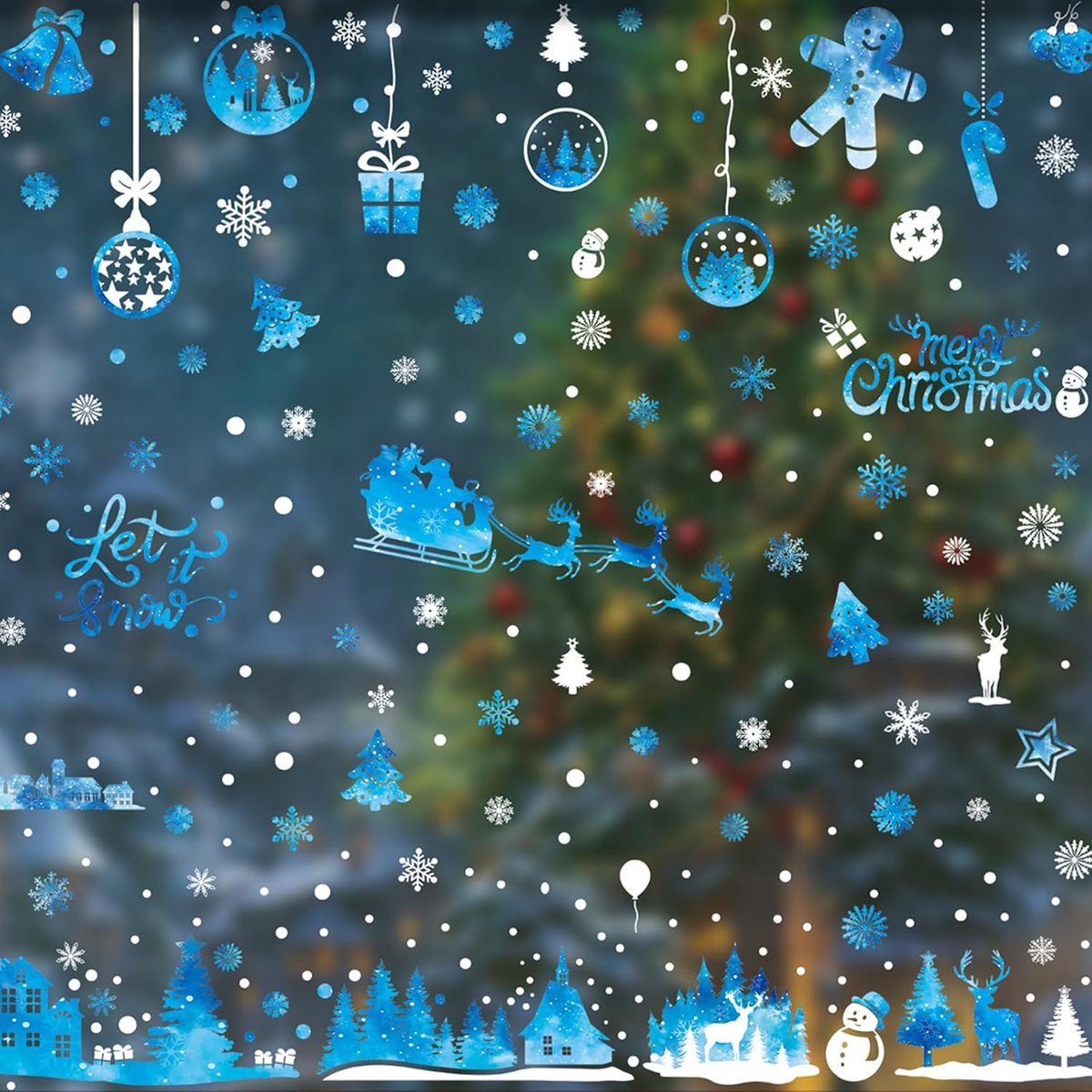 Raamstickers, Merry Christmas raamstickers, sneeuwvlok kerstman raamsticker, dubbelzijdige statische kerststickers, glazen stickers voor ramen kerstdecoratie