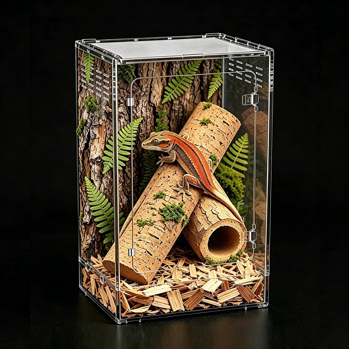 Terrarium, 11 Gal, 12"x12"x18" leefruimte met voordeuropening en bovenste ventilatierooster voor gekko's, boomkikkers, kameleons, baardagamen