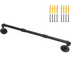 Pipe Clothing Rack, 30'' Wall Mounted Clothes Garment Rack, Black Iron Pipe Clothes Hanging Bar, Heavy Duty Metal Hanging Rod for Retail Display Closet Storage and Laundry Organizing
